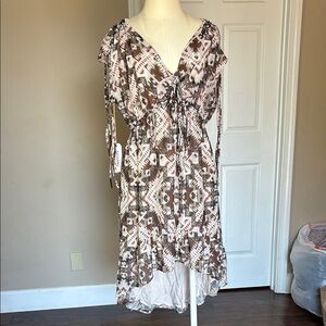 Shyanne country wear it Bohemian Print Dress in Brown and beige with green ac